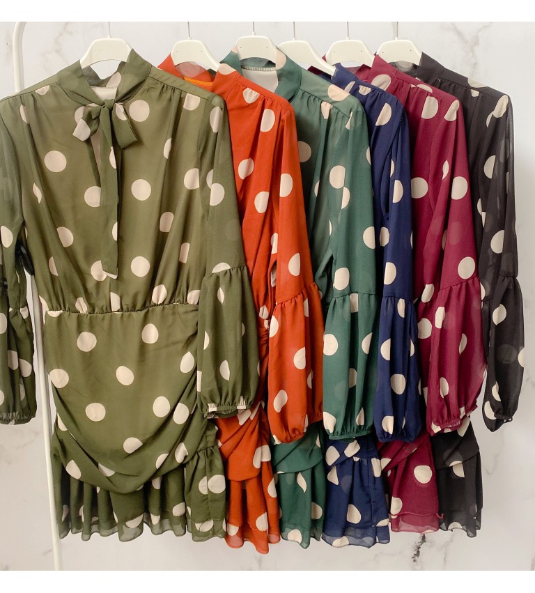 Vestido topos fruncido