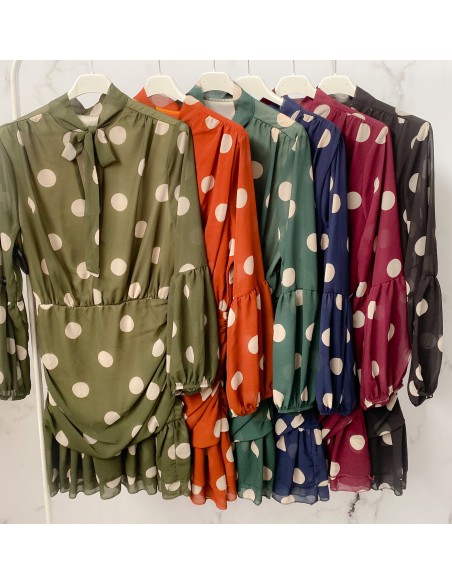 Vestido topos fruncido