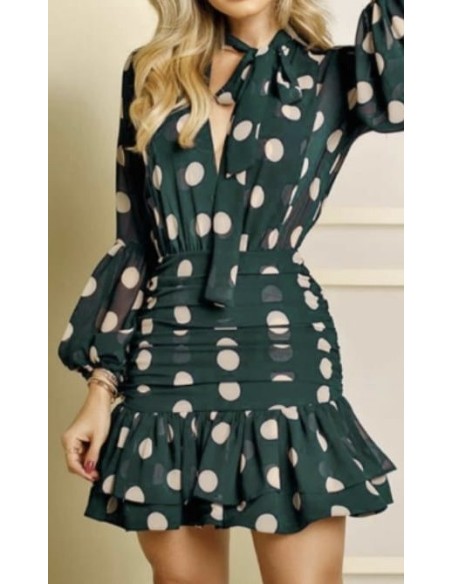 Vestido topos fruncido