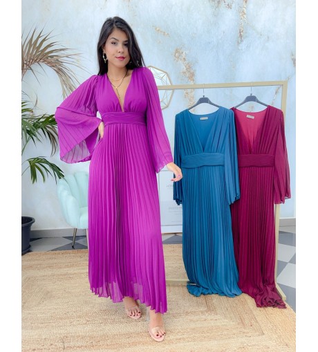 Vestido plisado mangas