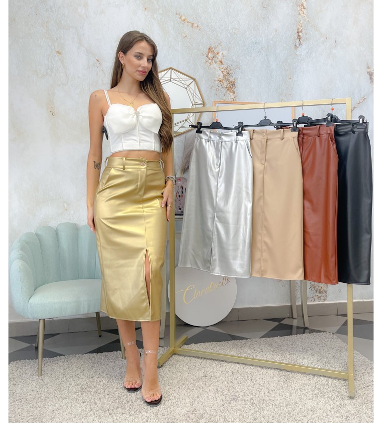 Falda midi polipiel