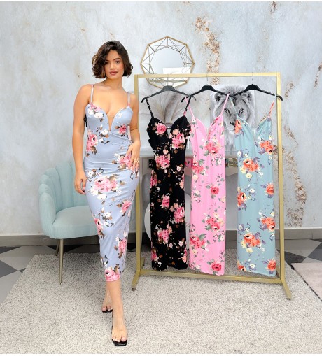 Vestido flores escote v