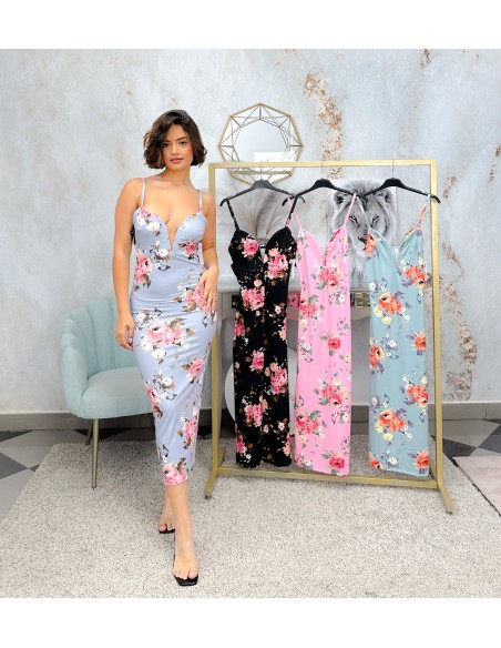 Vestido flores escote v