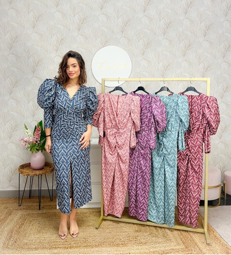 Vestido cóctel manga abullonada