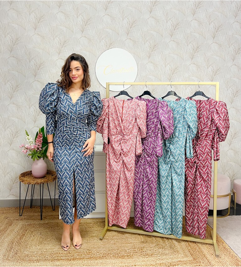 Vestido cóctel manga abullonada