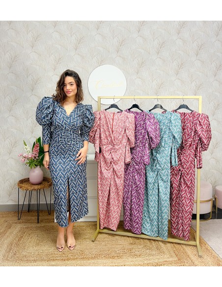 Vestido cóctel manga abullonada