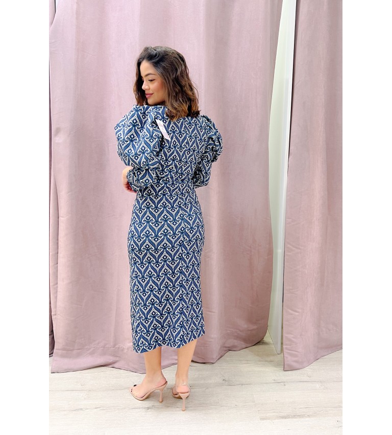 Vestido cóctel manga abullonada