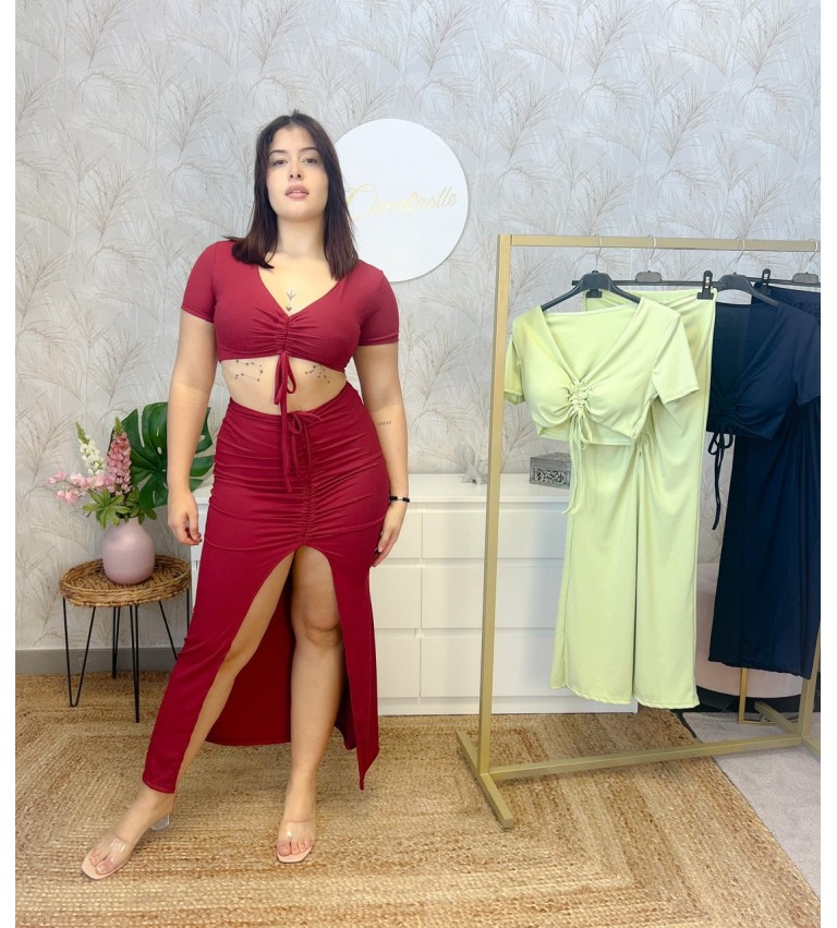 Top canalé fruncido