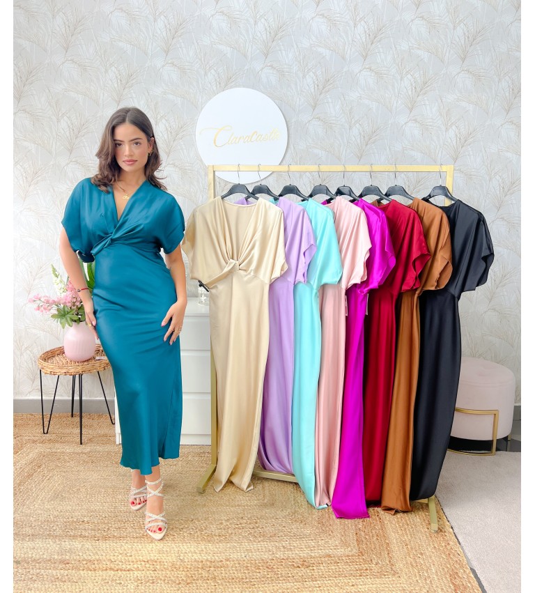 Vestido satinado manga corta