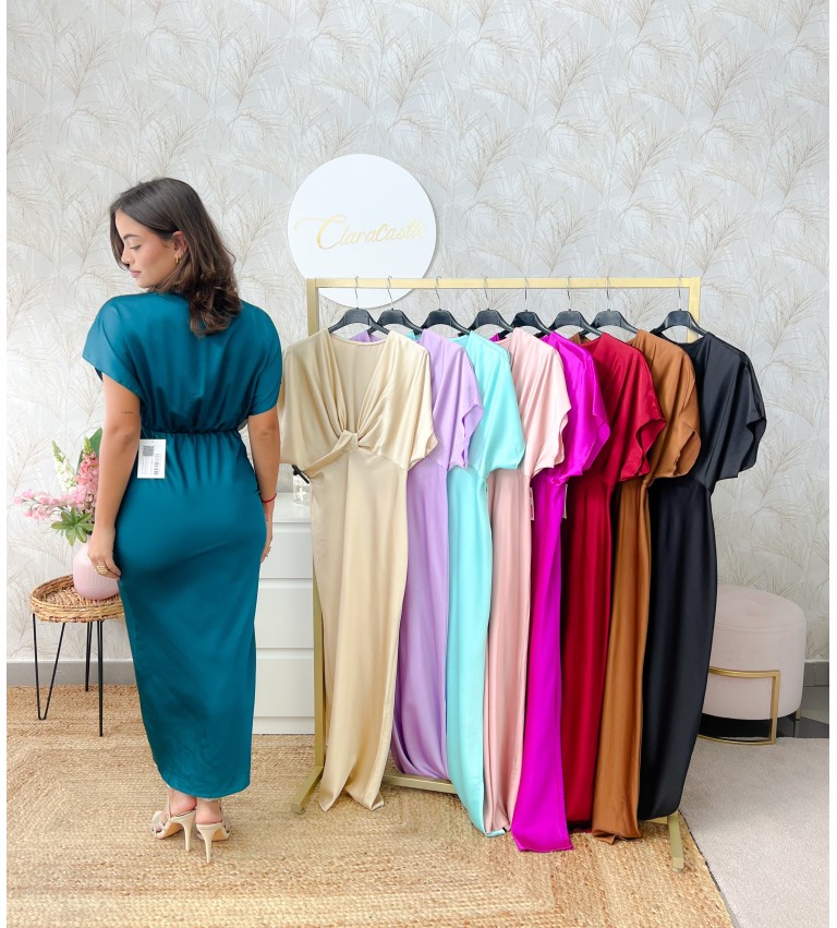 Vestido satinado manga corta