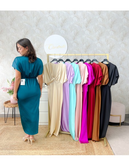 Vestido satinado manga corta