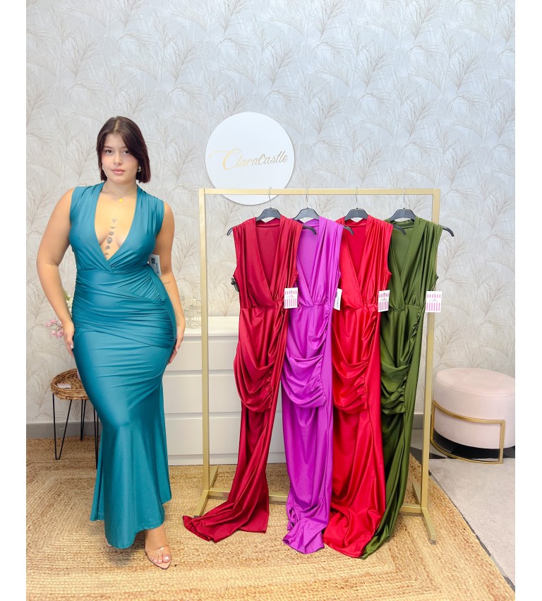 Vestido largo con drapeado