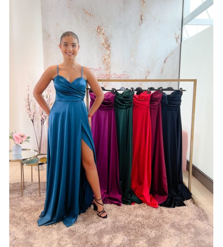 Vestido satinado escote corazón