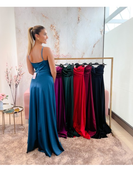 Vestido satinado escote corazón