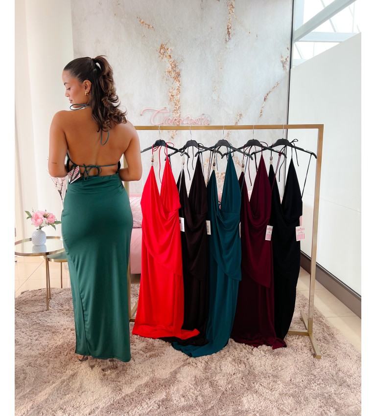 Vestido crep abalorios