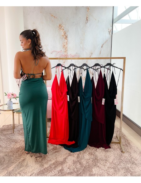 Vestido crep abalorios