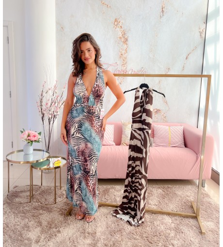 Vestido animal print largo