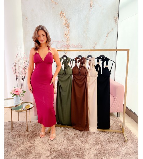 Vestido canalé detalle dorado