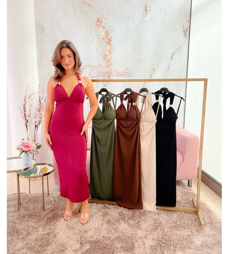 Vestido canalé detalle dorado