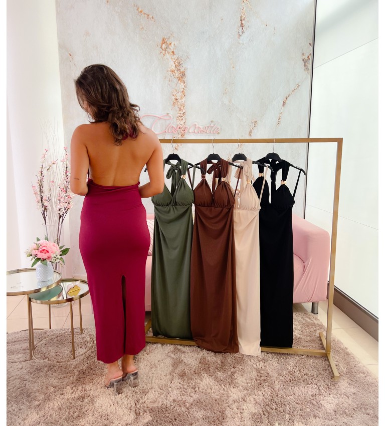 Vestido canalé detalle dorado