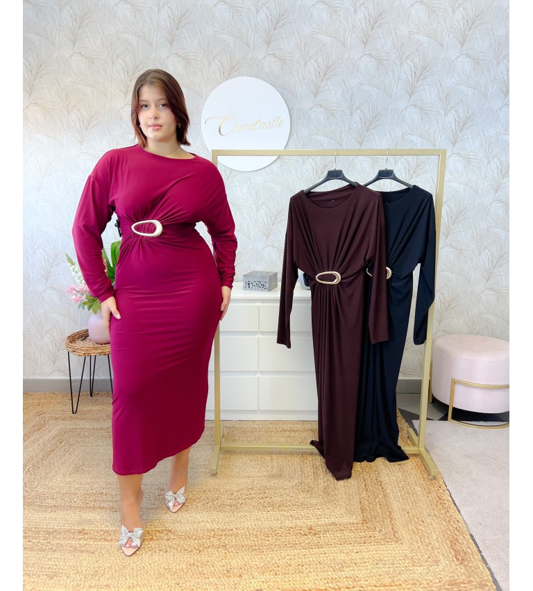 Vestido manga detalle dorado