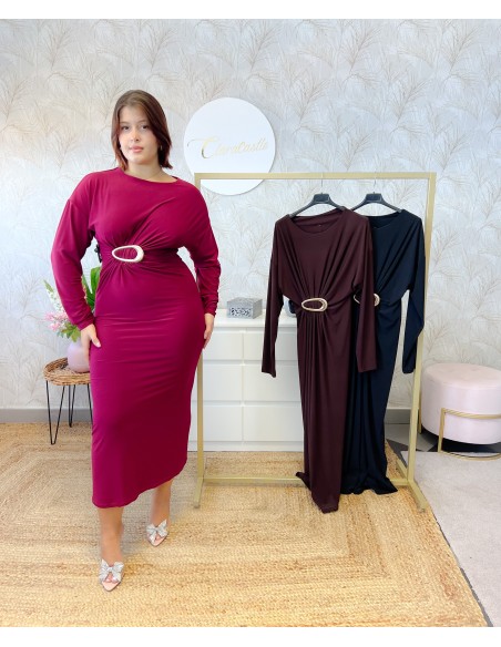 Vestido manga detalle dorado