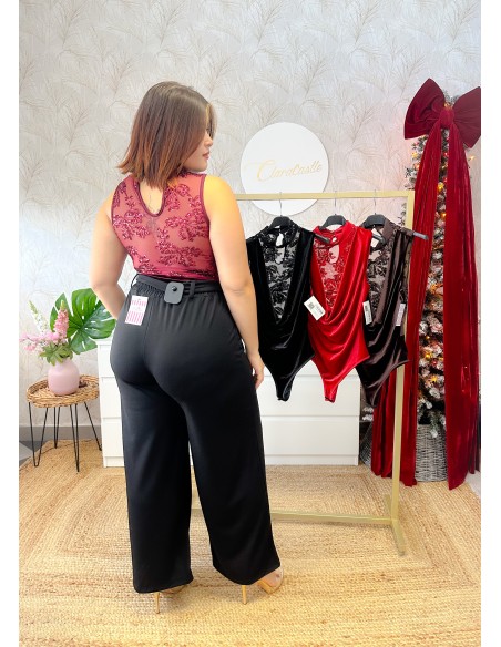 Body terciopelo escote tul