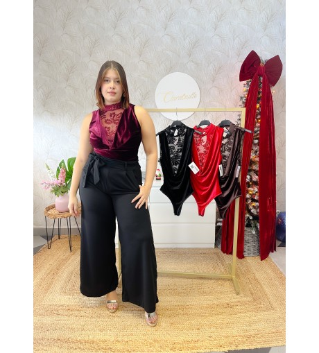 Body terciopelo escote tul