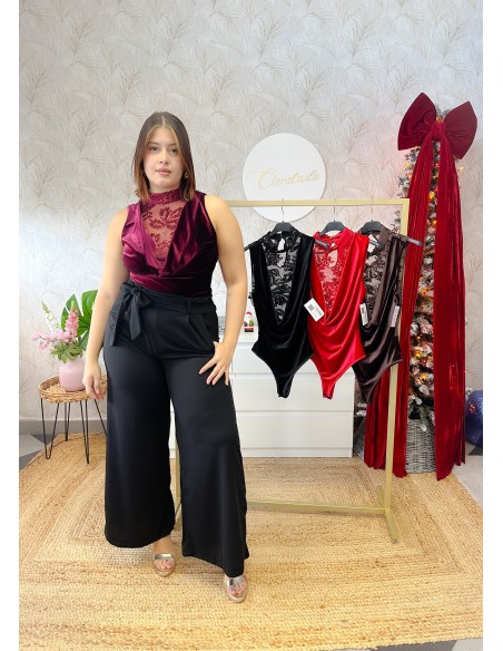 Body terciopelo escote tul