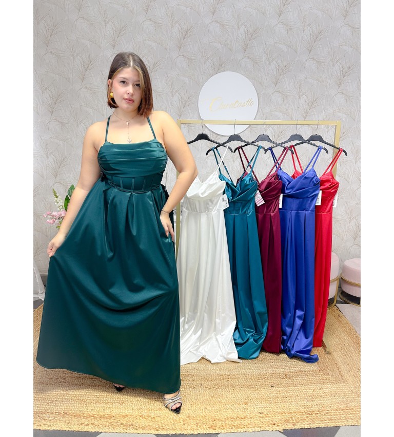 Vestido largo pecho drapeado