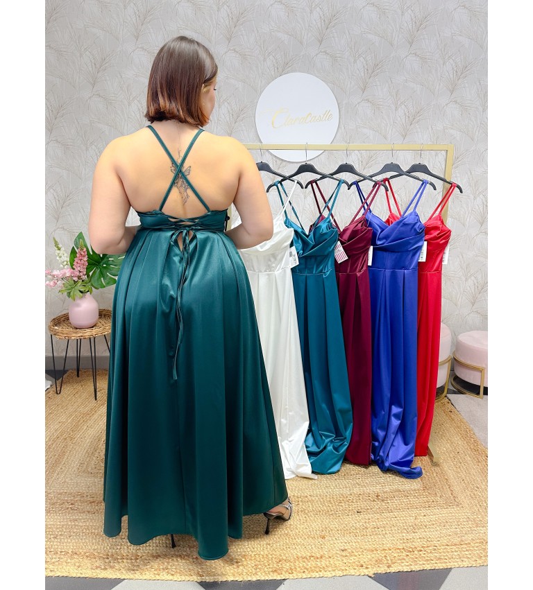 Vestido largo pecho drapeado