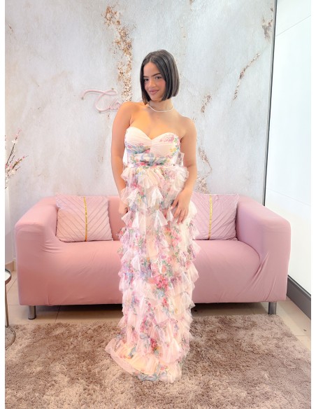 Vestido strapless flores