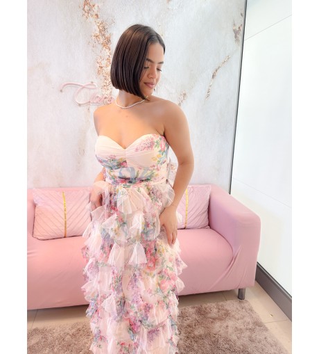 Vestido strapless flores 2