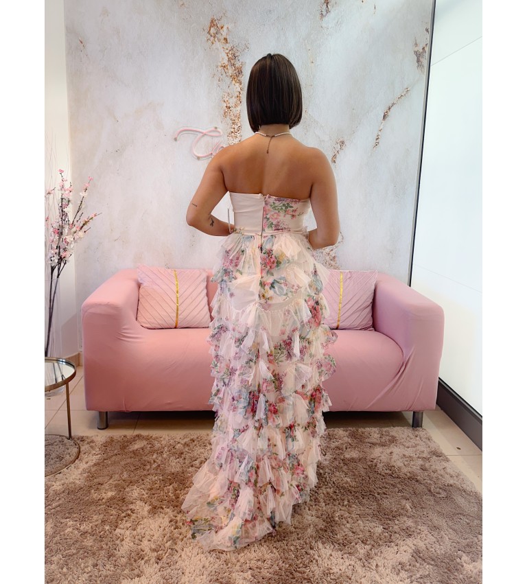 Vestido strapless flores