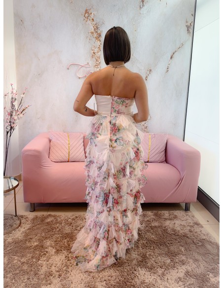 Vestido strapless flores