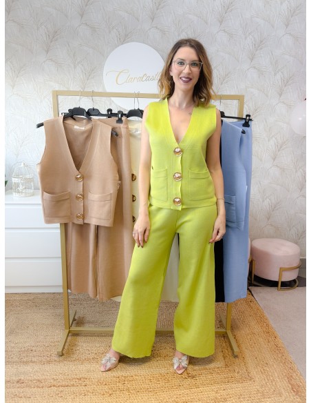Conjunto chaleco + pantalón punto